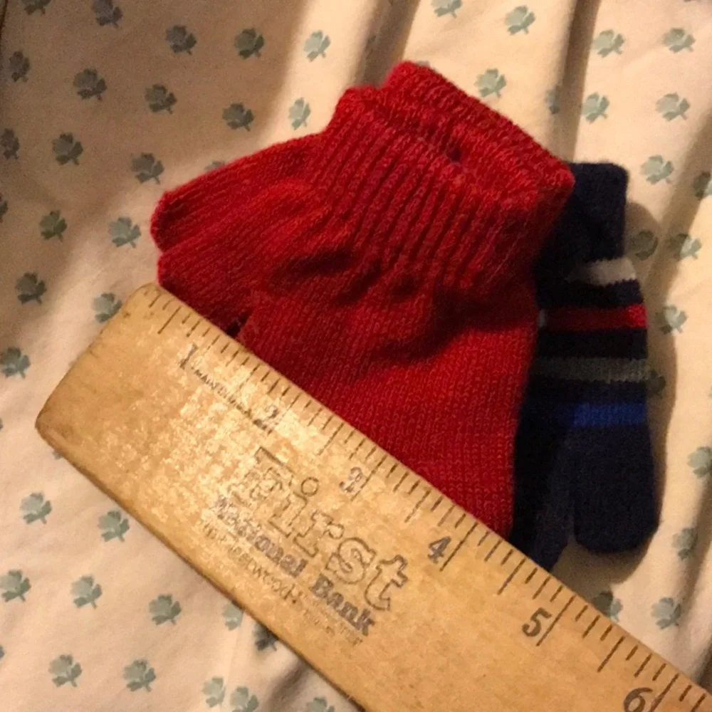 NWT Healthtex One Size Infant Small Toddler Red & Blue Striped Knit Gloves 2 ok